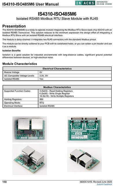 Product image 9 for I2C Modbus RS485 ISOLATED (IS4310)