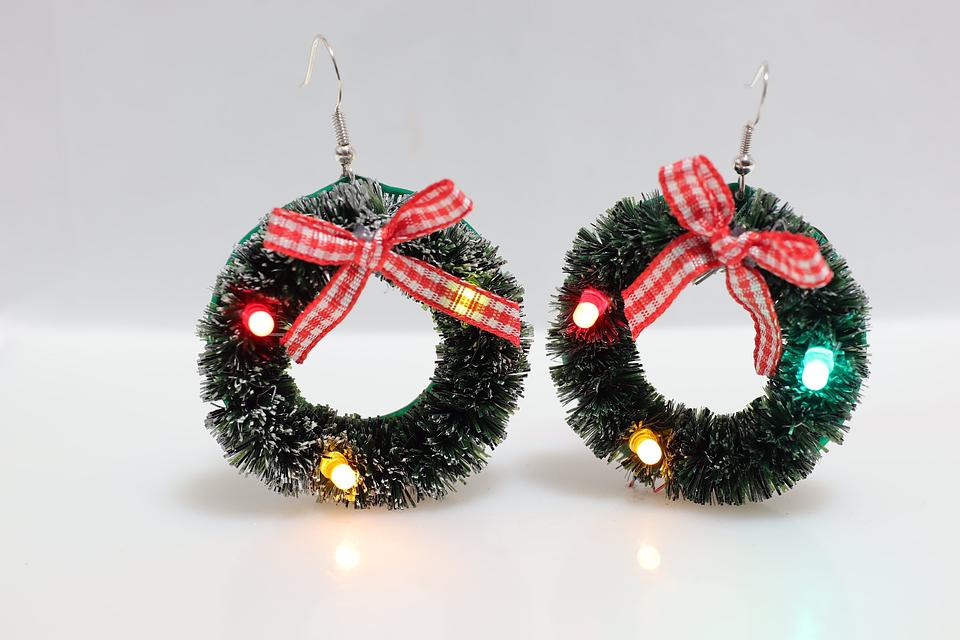 Product image 2 for pair of LIGHT-UP Wreath Earrings with gingham bow