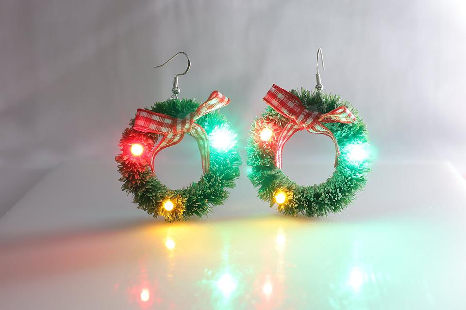 Product image 3 for pair of LIGHT-UP Wreath Earrings with gingham bow