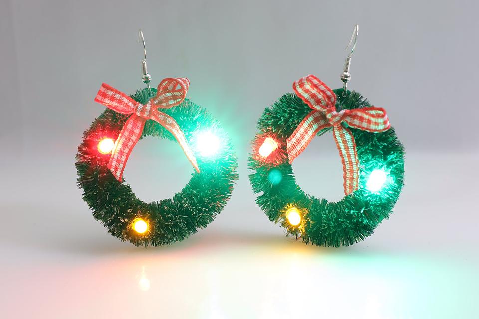 Product image 4 for pair of LIGHT-UP Wreath Earrings with gingham bow