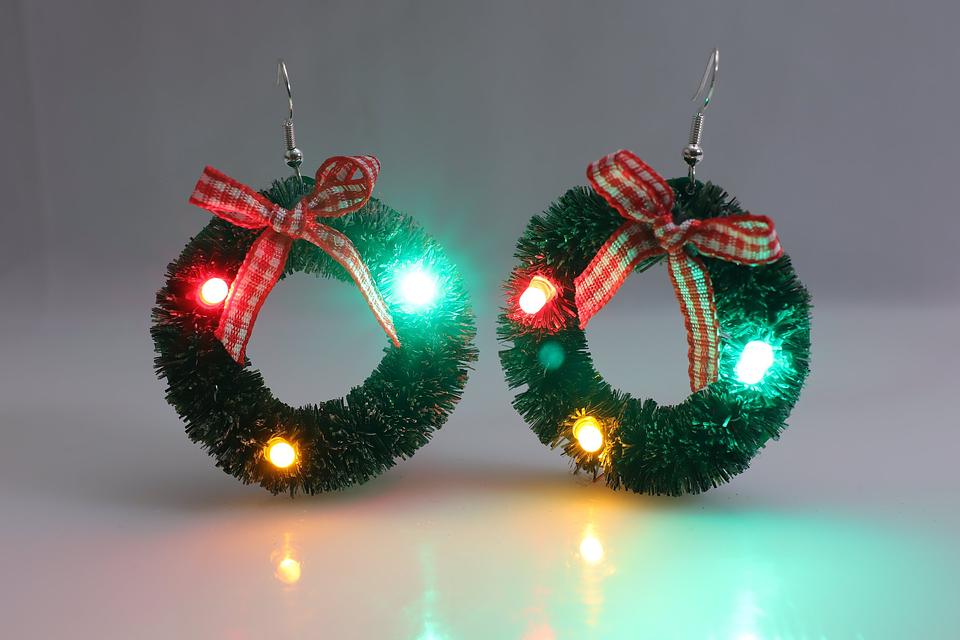 Product image 5 for pair of LIGHT-UP Wreath Earrings with gingham bow